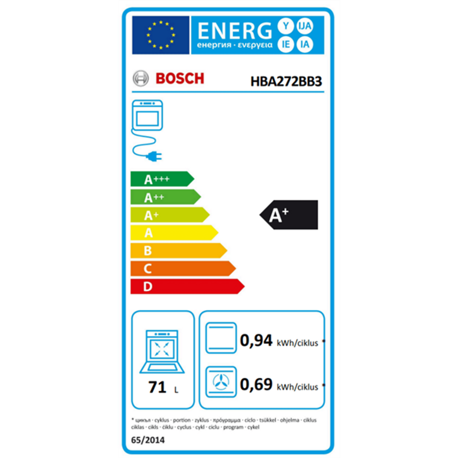 Image of Bosch HBA372EB4 fekete, beépíthető, sütőtér:71L, grill, légkeverés, priolitikus tisztítás, sütő