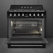 SMEG SZABADONÁLLÓ TŰZHELY, Victoria design, 90 cm, 1 sütőtér, 9 funkció, gőztisztítás, gáz főzőlap, fekete