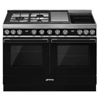 SMEG SZABADONÁLLÓ TŰZHELY, Portofino design, 120 cm, 2 sütőtér, gáz- teppanyaki- és indukciós főzőlap, antracit