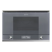 SMEG BEÉPÍTHETŐ MIKROHULLÁMÚ SÜTŐ, Linea design, 22 liter, 6 funkció, LED kijelző,forgótányér nélküli, ezüst szürke üveg