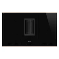 SMEG PÁRAELSZÍVÓVAL INTEGRÁLT INDUKCIÓS FŐZŐLAP, Dolce Stil Novo design, 83x52 cm, fekete üveg, réz díszítés