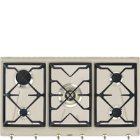 SMEG GÁZ FŐZŐLAP,Colonial,90 cm,4 db norm + 1 db 5 kW-os wok égő,3 öntöttvas edényt,avena bézs,bronz gombok