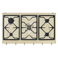 SMEG GÁZ FŐZŐLAP, Colonial, 90 cm, 4 db norm + 1 db 5 kW-os wok égő, öntöttvas edénytart,bézs,bronz vezérlőgomb