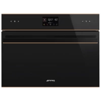 SMEG KOMPAKT KOMBINÁLT MIKROHULLÁMÚ SÜTŐ, Dolce Stil Novo design, Galileo, 45 cm, ES LCD, fekete üveg, réz dísz