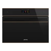 SMEG KOMPAKT KOMBINÁLT MIKROHULLÁMÚ SÜTŐ, Dolce Stil Novo design, Galileo, 45 cm, TFT, fekete üveg, réz dísz