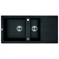 Laveo BARBADOS matt fekete 1,5 medencés mosogató dugókiemelős helytakarékos szifonnal