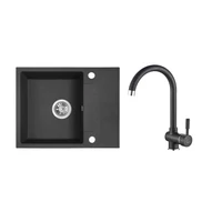 RIO MINI SZETT minicsepptálcás gránit fekete mosogató szifonnal, csappal 56x44x17,5 cm