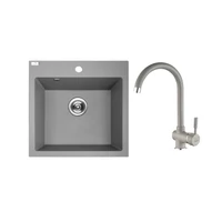PAULO SZETT gránit egymedencés szürke mosogató csappal, szifonnal, 49x49x21,4 cm