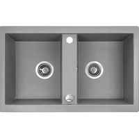 Laveo BARBADOS szürke kétmedencés mosogató dugókiemelős helytakarékos szifonnal Laveo BARBADOS szürke kétmedencés mosogató dugókiemelős helytakarékos szifonnal