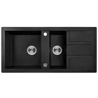 Laveo BARBADOS szemcsés fekete 1,5 medencés mosogató dugókiemelős helytakarékos szifonnal