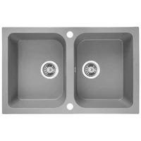 Laveo CELIA szürke kétmedencés mosogató dugókiemelős helytakarékos szifonnal Laveo CELIA szürke kétmedencés mosogató dugókiemelős helytakarékos szifonnal