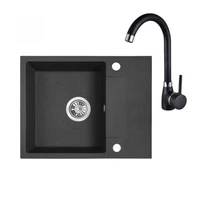 Laveo RAB MINI szemcsés fekete szett álló csappal, helytakarékos szifonnal, csaplyuktakaró dugóval