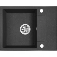 Laveo RAB MINI szemcsés fekete csepptálcás mosogató helytakarékos szifonnal, csaplyuktakaró dugóval