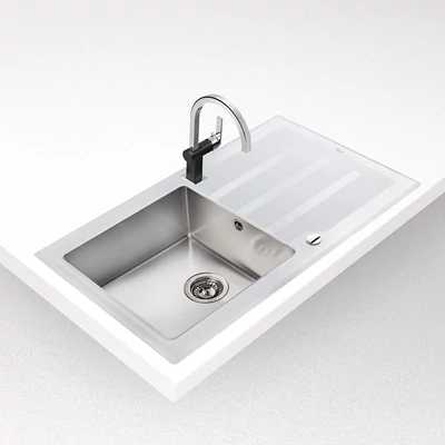 TEKA Glass LUX 86 1B 1D mosogatótálca - inox / fehér üveg - megfordítható kivitel