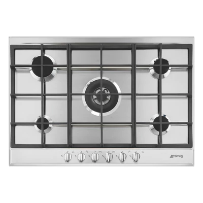 SMEG GÁZ FŐZŐLAP,Selezione ,70 cm,4 normál+1 4,2 kW-os WOK égő,öntöttvas edénytartó, ujjlenyomatm.rm.acél,ezüst gombok