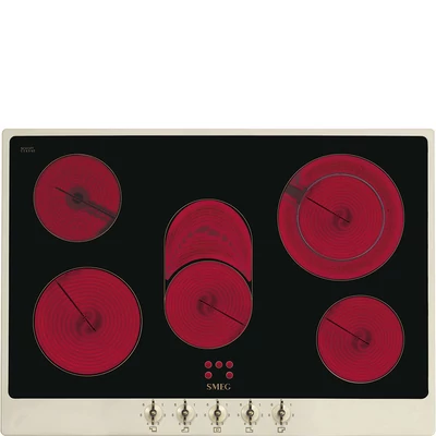SMEG KERÁMIA FŐZŐLAP, Colonial design, 72 cm, 5 főzőzóna, bézs