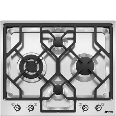 SMEG GÁZ FŐZŐLAP,Classic/Linea ,62cm,ultra-lapos,3 normál + 4 kW-os WOK égő,diagonális,szálcsisz.rm.acél