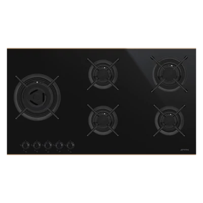 SMEG GÁZ FŐZŐLAP,Dolce Stil Novo,90 cm,90 cm,5 égő,fekete üvegkerámia inox díszítéssel,egyenes élű üveg