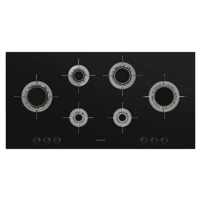 SMEG GÁZ FŐZŐLAP,Dolce Stil Novo,100 cm,6 blade-flame égő,fekete üvegkerámia,rm.acél edénytartók titánium bevonattal