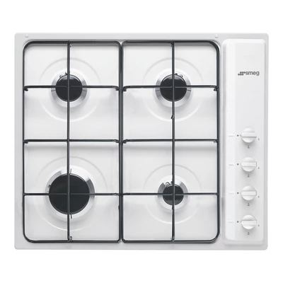 SMEG GÁZ FŐZŐLAP, Selezione design, 60 cm, 4 gázégő, zománcozott edénytartó, fehér, fehér vezérlőgombok