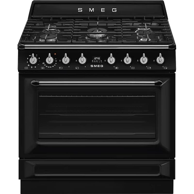 SMEG SZABADONÁLLÓ TŰZHELY, Victoria design, 90 cm, 1 sütőtér, 9 funkció, gőztisztítás, gáz főzőlap, fekete