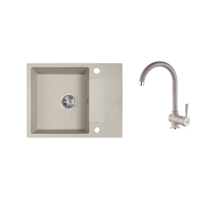 RIO MINI SZETT minicsepptálcás gránit bézs mosogató szifonnal, csappal 56x44x17,5 cm