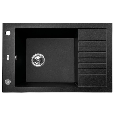 Laveo PIONIER minicsepptálcás szemcsés fekete mosogató automata dugókiemelős, helytakarékos szifonnal