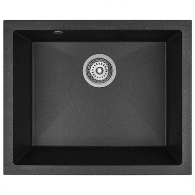 Laveo IBIZA szemcsés fekete egymedencés mosogató helytakarékos szifonnal