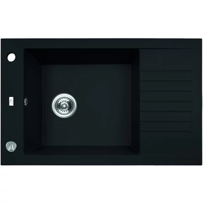 Laveo PIONIER minicsepptálcás matt fekete mosogató automata dugókiemelős, helytakarékos szifonnal