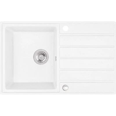 Laveo MARGARITA csepptálcás fehér mosogató automata dugókiemelős, helytakarékos szifonnal