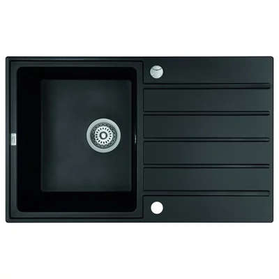 Laveo MARGARITA csepptálcás matt fekete mosogató automata dugókiemelős, helytakarékos szifonnal