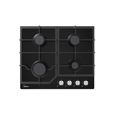 Midea MG60084TGB-HR fekete, beépíthető, gáz, főzőzóna: 4 +1 wok égőfej, beépíthető méret: 56cm, főzőlap