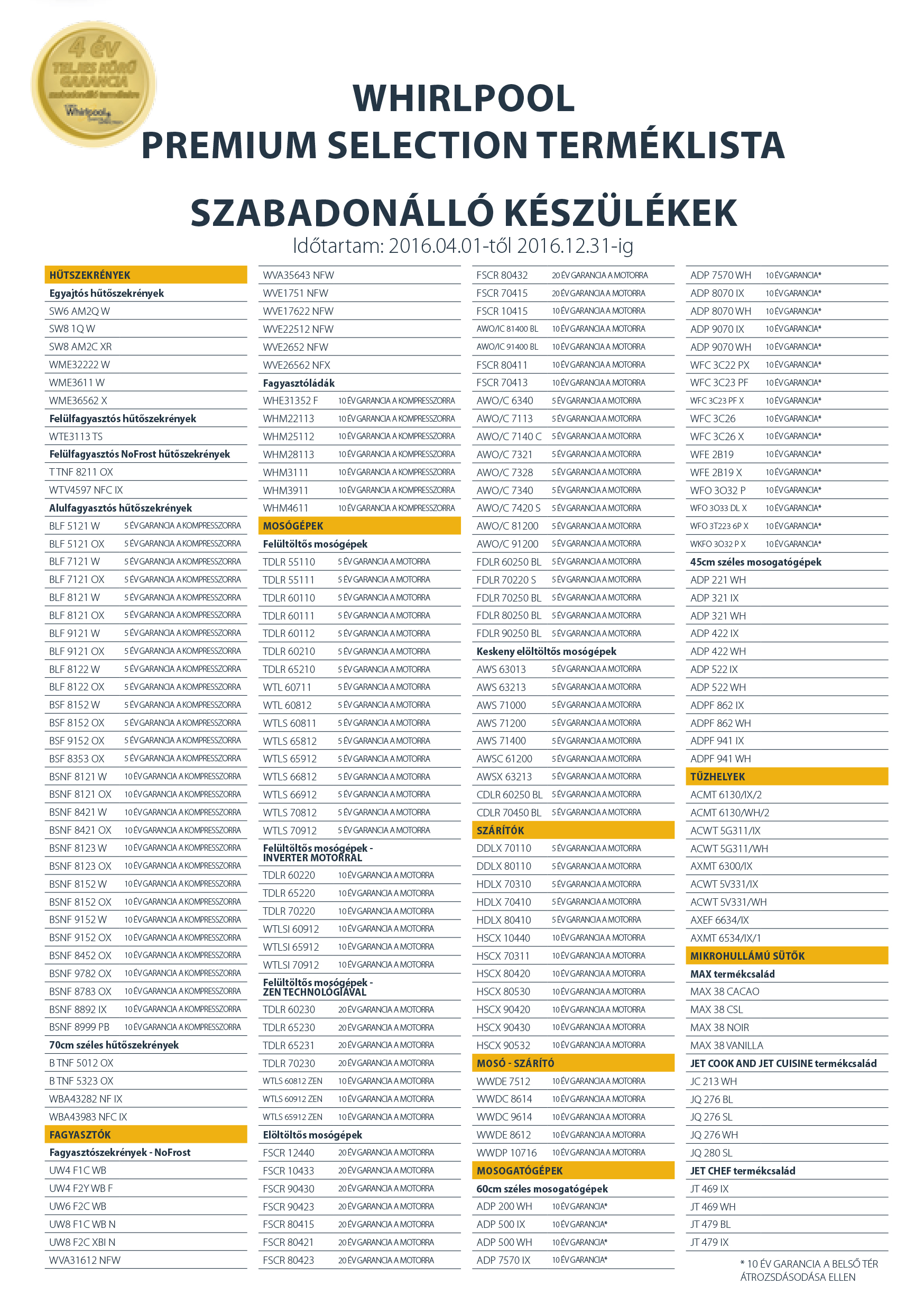 Whirlpool promóció szabadonálló termékek